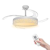 LED ATOMANT Ventilador de Techo con Luz LED 40W, Motor DC 32W, Ø 109cm, CCT, Regulable, 4100LM, 4 Aspas Retractiles, 6 Velocidades Silencioso y Bajo Consumo, Modo Verano Invierno, Con Mando