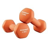 SONGMICS Juego de 2 Mancuernas, 2 x 1,5 kg, Mancuernas Hexagonales con Superficie de Vinilo, para Fitness, Ejercicio, Entrenamiento, para Gimnasia en Casa, Naranja Papaya SYL63OG