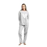 TRAMAS+ Pijama Polar Mujer para Invierno Suave y Calentito, Conjunto de Pijama Súper Cómodo para Dormir y Estar en Casa - (M, Olga Gris)