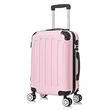 RAYKONG Maleta Cabina ABS 55x40x20cm (40L) - Trolley pequeña Equipaje de Mano - 4 Ruedas Dobles Giratorias 360ª - RosaClaro