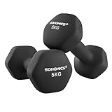 SONGMICS Juego de 2 Mancuernas, 2 x 5 kg, Mancuernas Hexagonales con Superficie de Vinilo, para Fitness, Ejercicio, Entrenamiento, para Gimnasia en Casa, Negro Tinta SYL60BK