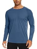 TACVASEN Camisas de Protección UV para Hombre Manga Larga Camiseta de Natación Secado Rápido Camiseta Protección Solar Camisa de Playa de Verano Gris Azul