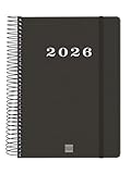 Finocam - Agenda Espiral 2026 Semana Vista Horizontal | Enero - Diciembre (12 meses) | Agenda Anual 2026 con goma elástica | Tapa Dura Espiral My - Negro - Español
