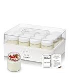 Cloer 9921 Yogurtera para 12 tarros de 150 ml, máquina para yogur casero, temporizador 8–14 h, pantalla LED, señal acústica, carcasa de plástico con tapa transparente, blanca, 17 W