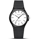 BAISHIOI Reloj Hombre Reloj de Cuarzo Analógico para Hombre Minimalista Resistente al Agua Sport Casual Relojes de Pulsera con Negro Correa Silicona (White)