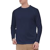 HYCOPROT Camiseta UV Hombre Camisa de Manga Larga UPF 50+ Protección Solar Camisetas Secado Rashguard Rápido Transpirable para Natación Pesca Verano (Azul Marino, L)