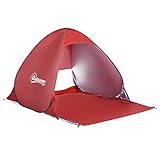 Outsunny Tienda de Playa para 2-3 Personas Pop-Up Instantánea y Portátil con Ventanas Tipo Refugio Tienda de Campaña para Playa Picnic Camping con Protección Solar UV 200x150x119 cm Rojo