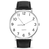 OFFCUP Reloj de Hombre, Relojes de Cuarzo Analógico para Hombres Negocios Casual, Reloj Formal para Hombre de Cuero Clásico y Elegante, Esfera Grande Fácil de Leer (Caja Plateada)