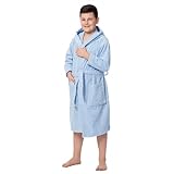 ZOLLNER Albornoz infantilen color azúl, con capucha, agradable al tacto y muy absorbente, de algodón, en talla 140-152 (para niños de 8 a 11 años), calidad de hotel, con certificación Oeko Tex®