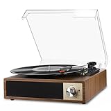VIFLYKOO Tocadiscos de Vinilo Bluetooth 5.4, Reproductor de Vinilo Vintage con 3 Velocidades 33/45/78 RPM, Giradiscos Soporta Grabación de Audio USB, Salida RCA/Aux in/Auriculares, Caoba