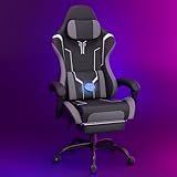 Soontrans Silla Gaming con Masaje Lumbar Silla Gamer con Reposapiés Retráctil y Cojín Sillas Gaming Respaldos Inclinables hasta 135 Grados Capacidad de Carga de 150 kg (Negro-Grey)