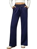 Totatuit Pantalón Ancho Mujer Cintura Elástica Alta con Cordón Pantalón Recto de Invierno con Bolsillos Cómodo Casual Azul Marino，L