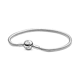 Pandora Icons Pulsera con cadena de serpiente de plata con cierre redondo, 18