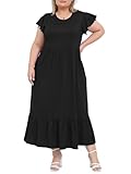 Moon Wood Vestido Largo Verano Mujer Tallas Grandes Vestidos Casual Corto Manga de Primavera Vestido Playa de Fiesta Elegantes Negro XXL