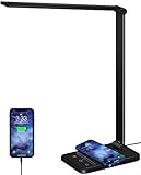 oxylops lámpara Led Escritorio, Flexo de Escritorio con luz nocturna, lampara de escritorio con control táctil, Puerto de carga USB, 10 niveles de luminosidad 5 modos (Negro pro)