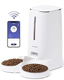 FUKUMARU Comedero Gato Automatico WiFi, 4L Dispensador Comida para Perro/Gato con Dos Cuencos, Programa Personalizado de Alimentación Automática, Funcionamiento por Pilas y cableado eléctrico, Blanco