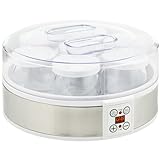 HOMCOM Yogurtera 20W Capacidad 1,26L Máquina de Yogur con 7 Tarros de Cristal de 180 ml Termostato Ajustable Temporizador de 1-48 Horas y Pantalla LED 24x24x13 cm Blanco