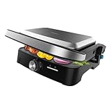 Cecotec Parrilla Eléctrica con Grill Rock'nGrill 1500 Full Open. 1500W, Apertura 180º, RockStone Antiadherente, Placa Flotante, Recogegrasas, Almacenamiento Vertical, Temperatura Regulable, 281x173mm