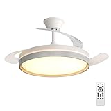 Ventilador de Techo con Luz LED 60W, con Mando a Distancia, Ø42in, temporizador, 6 velocidades, aspas retráctiles, 3 temperaturas de luz, función verano-invierno, 5600LM，Blanco minimalista moderno