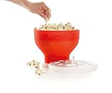 Lékué Recipiente/Bol colapsable para cocinar palomitas caseras y saludables, silicona platino Rojo, 2800 ml