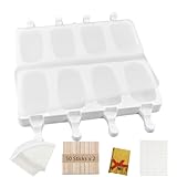 Aicerous® 2 Pcs Moldes Grandes Silicona Helados con Tapa, Juego de Moldes para Polos, Molde Helados Magnum, sin BPA, con 100 palos de madera, 100 bolsas OPP, 100 tiras embalaje y 100 etiqueta