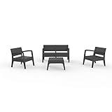 Shaf SP Berner - Set de Muebles de Jardín y Terraza Miami Color Grafito - Sofá 2 Plazas, 2 Sillones y Mesa de Centro - Fabricado en España con Plástico Reciclado