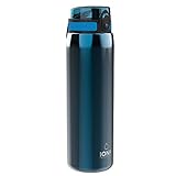Ion8 Botella de Agua de Acero Inoxidable de 1 Litro, a Prueba de Fugas, Fácil de Abrir, Cerradura Segura, Asa de Transporte, Aptas para Lavavajillas, Azul Metalizado