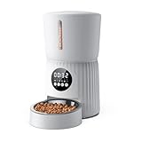 Comedero Gato Automatico, Faroro 4L Dispensador Comida Gatos/Perros con 1 a 6 Comidas Al Día, Control de Porciones, Voz 10s, Alimentación Lenta (Blanco)