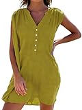 JFAN Camisolas Playa Mujer Verano Vestido de Playa Cuello V Camisa Sin Mangas Suelta de Bikini Cover Up Beachwear(Amarillo,Talla única)