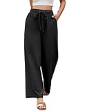 Niwicee Pantalones Mujer Verano, Frescos Pantalón Anchos Cintura Alta Elasticos Pantalon Palazzo Mujer Ligero Casual Pantalones Rectos Suelto con Bolsillos Cordón(Negro,XL)