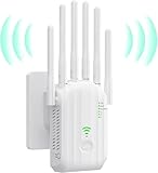 Repetidor WiFi Potente con 6 Antenas, Amplificador Señal WiFi Largo Alcance, 2 Puertos LAN, Extensor WiFi, Repetidor/Router/Ap Modos, Cobertura de hasta 300 m², para hogar y Oficina