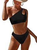 JFAN Traje de Baño Mujer Conjunto de Bikini Un Hombro Trajes de Baño Ahuecados Bañador Atractivo de Dos Piezas(Negro,XL)