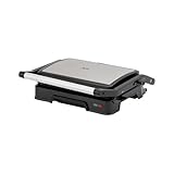 JATA JEGR1124 - Parrilla eléctrica y grill con placas rayadas antiadherentes de 23 x 14,5 cm. 1000 W. Cocina todo tipo de alimentos. Tapa superior basculante. Apertura 180º. Clip de cierre