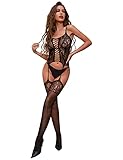 UMIPUBO Lencería Mujer Sexy Conjunto de Lencería de una Pieza Negra Mini Body Ropa De Dormir Babydoll Ropa Interior de Malla Transparente sin Tanga(Negro C,Talla única)