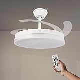 M mimotec - Ventilador de Techo Led White Olga 66W con luz, mando a Distancia, Bajo consumo, motor DC 30W+Luz Led 36W, 6 velocidades, Silencioso, 4 Aspas desplegables, verano-invierno, temporizador