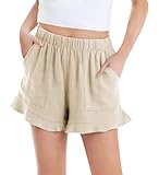 Haloumoning Pantalones cortos de verano para niñas, pantalones cortos casuales para niños, bonitos volantes, playa, pantalones cortos monocromáticos, beige, 11-12 años