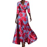 Vestidos De Fiesta Mujer Elegantes Elegante Vestido Largo Mujer Verano Boho Manga Larga Coctel De Graduación Ropa Fiesta Tallas Grandes Sexy Dresses for Women(Rosa Fuerte,XL)