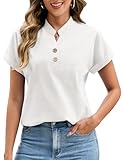 UMIPUBO Blusas Mujer Verano Manga Corta Cuello en V Camisas con Botón Elegante Camisetas Suelta Blusones Casual Básica Camisa Moda T Shirts Tunic Tops (Blanco, XL)