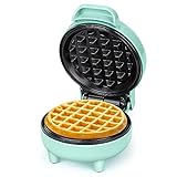 Tiastar Gofrera Mini, ‎550Ｗ Waffle Maker, Gofrera Pequeña Para Gofres, Antiadherente, Mango Cool Touch, Diseño Compacto, Temperatura Automática, Verde