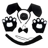 XNIVUIS 5 Piezas Set de Disfraces de Perro Negro Orejas Cola de Perro y Nariz Guantes Pajarita,Disfraz de Perro para Niña Accesorios de Disfraces de Animales para Fiesta Halloween(Negro)