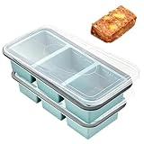 GOMETY Juego de 2 recipientes de silicona antiadherentes con tapa, 3 cubos de sopa, apilables, sin BPA, aptos para lavavajillas, molde de silicona para sopa, salsa, caldo y comida para bebés