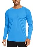 TACVASEN Camisas de Protección Solar Hombres Camisa de Manga Larga Camiseta UPF 50+ Top de Protección UV Verano Camisetas para Caminar Rashguard Azul Celeste