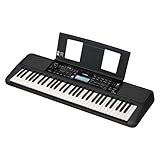 YAMAHA PSR-E383 Teclado portátil para principiantes, 650 voces de instrumentos auténticos y teclas sensibles a la pulsación con polifonía de 48 notas, incluye 2 clases online con un profesor