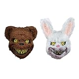 Senteen Máscara de Halloween, Paquete de 2 Halloween Cosplay Máscara Máscaras de Animales de Horror Bloody Teddy Bear Mask Bloody Bunny Mask Miedo De Halloween Disfraz De Terror