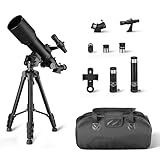 Amazon Basics Telescopio, Apertura de 70mm y Montura AZ de 400mm, portátil con trípode, Soporte para teléfono, Bolsa, Negro