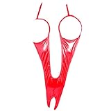 Una Pieza Erótica Bodies Profundo V Picardías Charol con Pecho Desnudo y Entrepierna Abierta Sexy Bodysuit (Rojo)