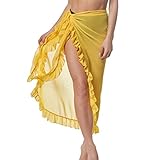 Pareos de Playa para Mujer Sarong Wrap Falda Envuelta Ajustable de Bikini Traje de Baño Verano Bikini Cover Up Informal con Volantes Camisolas de Playa de Mujer de Mar Vacación (Amarillo, Talla Única)