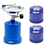 KROWN - Hornillo Camping Gas Cocina Portátil + 2 Bombonas 190g para Acampada, Campo, Playa, Montaña, Quemador con Regulador de Gas Butano