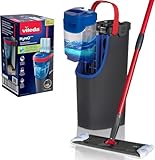 Vileda H2Pro Sistema de mopa Plana | Separación de Agua Limpia y Sucia | Manejo con una Sola Mano | Almacenamiento Compacto | Palo ergonómico | Microfibra de Alta absorción | Color Gris y Azul