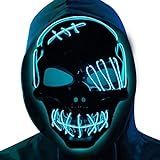 ZEXUPORIUM Mascara led Halloween 3 Modos de Iluminación, Mascara Halloween led Terror Esqueletos,Divertido Esqueleto Mascaras Halloween, para la Fiesta de Disfraces lahalloween Cosplay (azul)
